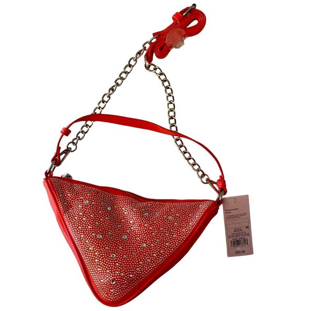 Wild Fable Coral Rhinestone Triangle Crossbody Bag Chain Adjustable Strap NWT